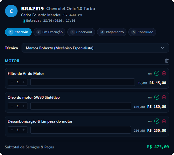 Tela do Verari AutoSmart mostrando ordem de serviço digital